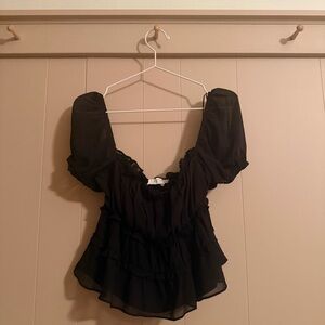 Astr Black Ruffled Blouse